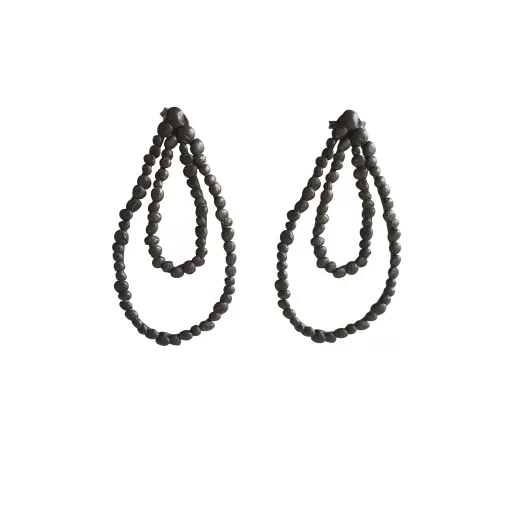 oxidised sterling silver double drop studs