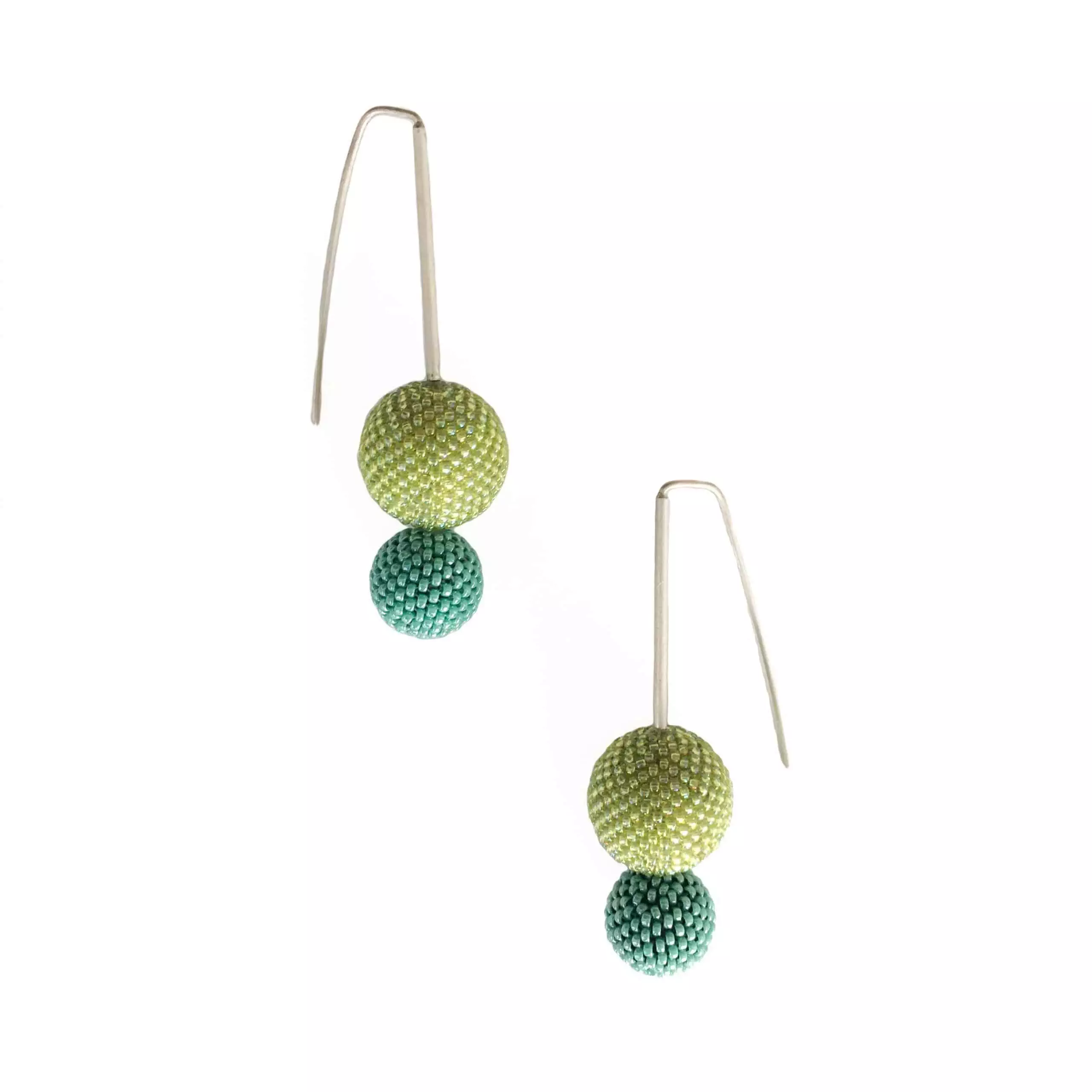 green double hand beaded ball earrings