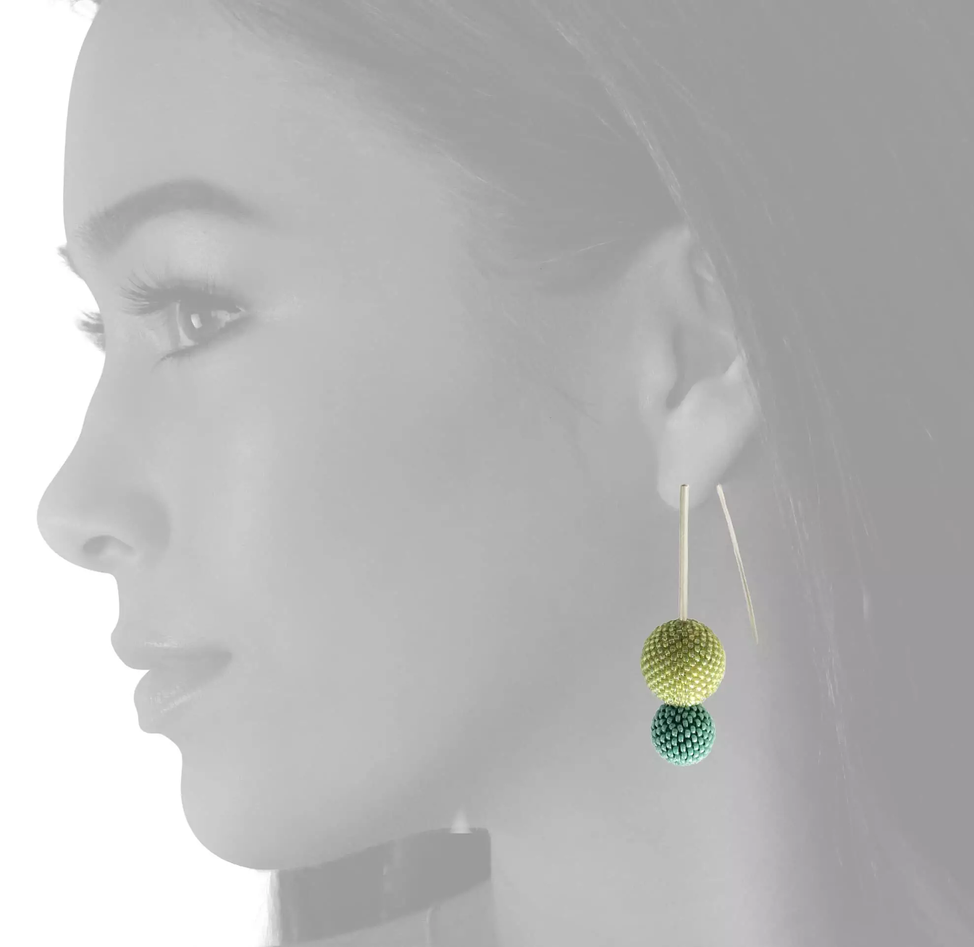 double green bead ball earrings on body
