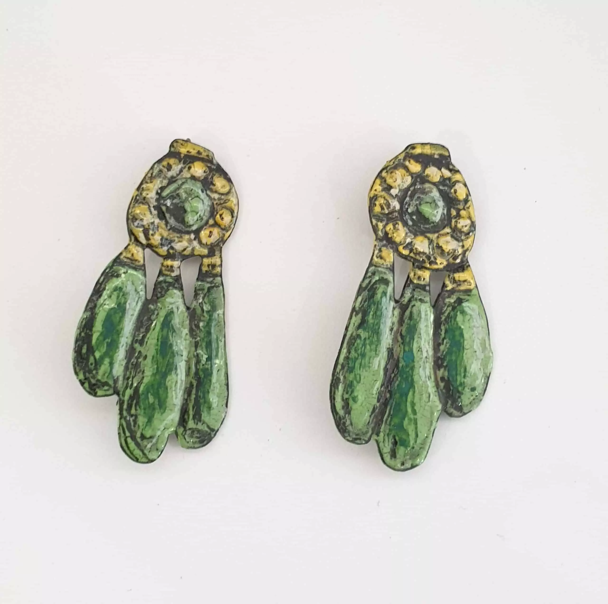 green-and-yellow-triple-drop-earrings